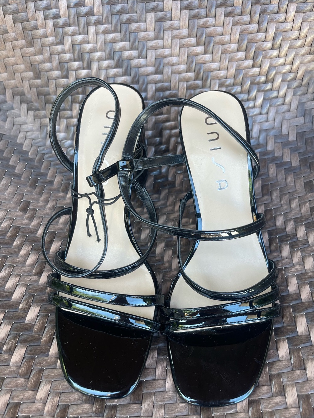Unisa Black Patent Multi-Strap Heeled Sandals